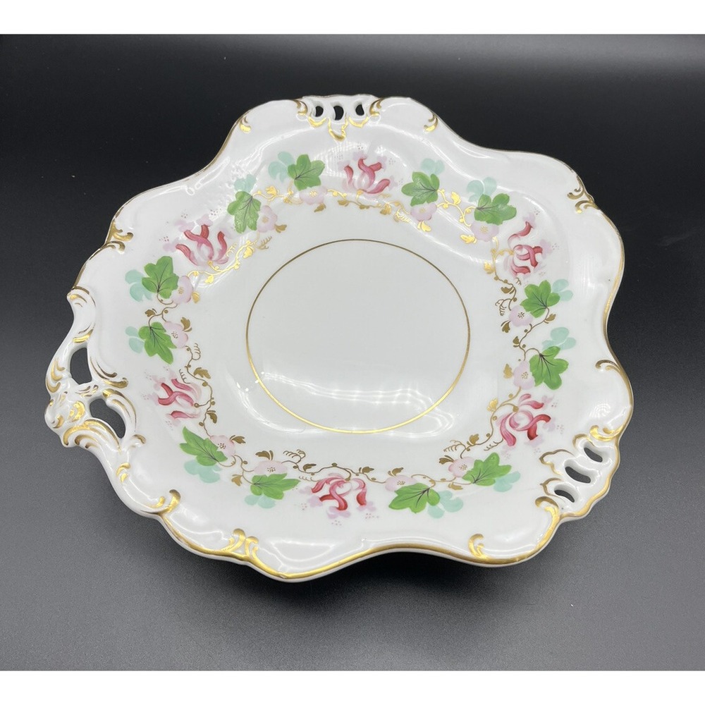 Davenport Longport Staffordshire Footed Compote Bowl Pierced Hand Painted